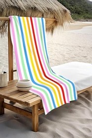 Resim Dijital Baskı Plaj Deniz Havlusu Renkli Çizgiler Desenli Peştamal HVL0205 