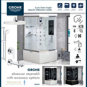 Resim Kare Mini Küvetli Buharlı | Jakuzili | Masajlı Compact Duşakabin | Mod - 90x90 / Siyah/Beyaz / Küvetli 