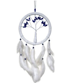 Resim Beyaz Kuş Tüylü Cam Nazar Boncuklu Hayat Ağacı Duvar Dekoru 