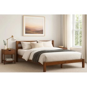 Resim Pinoxi Masif Ahşap Karyola 150CM x 200CM Doğal Ahşap Ceviz Renk 