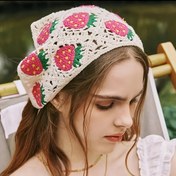 Resim 1 adet Bohemian Çilek ve Mantar Püskül Kafa Bandı - Kırmızı Çilek Desenli Beyaz, Kadınlar için Polyester Dantel Saç Aksesuarı, Partiler, Seyahat ve Tarihler için Mükemmel, Fotoğraf Aksesuarı 