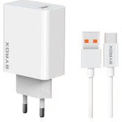 Resim Syrox M67T 3.0A 67W Turbo 1mt USB-A - Type-C Kablolu 1xUSB-A Çıkışlı Şarj Cihazı - Beyaz 