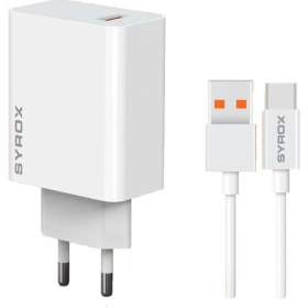 Resim Syrox M67T 3.0A 67W Turbo 1mt USB-A - Type-C Kablolu 1xUSB-A Çıkışlı Şarj Cihazı - Beyaz 