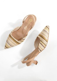 Resim Ayakkabı Podyumum '' ÖYKÜ '' Kilim Desenli Sivri Burunlu Arka Açık Lastikli 5 cm Pino Ökçe Yeni Sezon 