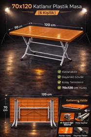 Resim SAZLIK 70*120 Metal Ayaklı Plastik Katlanır Bahçe Masası Teak 