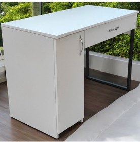 Resim Çalışma Masası Beyaz Çekmeceli 2 Raflı Beyaz 