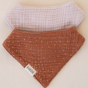 Resim Çift Yüzlü Bandana Bebek Önlüğü 2'li Set Pembe-Tarçın 