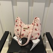Resim Kadınların Şık Çilek Desenli Omuz Çantası, Hafif Korduroy ile Polyester Astar, Fermuar Kapatma, Sabit Askı, Dışarı Çıkarken Şık, Rahat Aksesuar | Trendy Kadın Çantası | Korduroy Malzeme, Küçük Omuz Çantası 