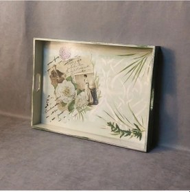 Resim Uretti - Gülnur 8452 - 7018 El Yapımı Sunumluk Dekoratif Ahşap Tepsi - Koyu Yeşil 1 Adet 