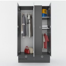 Resim Kenzlife gardırop 4 kapılı 2 çekmeceli biberiye 182*100*42 gri ka 