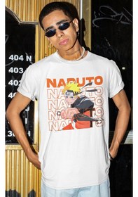Resim Naruto Uzumaki Baskılı Unisex Oversize Anime Dizi Karakter Tişört Beyaz 