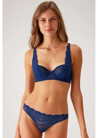 Resim Pierre Cardin 4841 Dantelli Dolgusuz Sütyen String Takım-sax Saks 