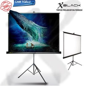 Resim XBLACK Xgt-180 180x180 Cm Cam Tozlu Tripod Ayaklı Taşınabilir Manuel Projeksiyon Perdesi (arkası Siy 