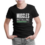 Resim Bodybuilding Muscles Installing Siyah Çocuk Tshirt 001 