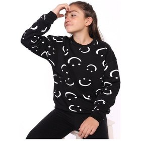 Resim Toontoy Kız Çocuk Komple Gülen İfade Baskılı Sweatshirt Siyah 