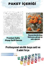 Resim Su'lepas Sayılarla Boyama Seti Numaralı Tuval Fırça Boya 40x50 Cm - Turuncu Güller 