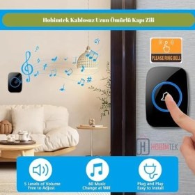 Resim Storemax Kablosuz Kapı Zili Uzaktan Kumandalı 300 Metre Yüksek Sesli 110DB LED Işıklı Tak Çalıştır Zil 