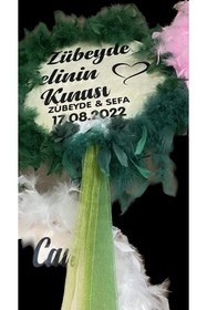 Resim GÜVEN İsimli Gelin Kına Gecesi Tefi Yeşil Tüylü Def 32 cm 