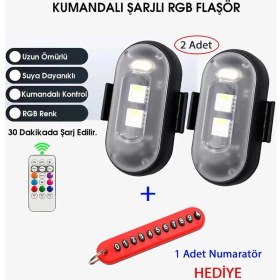 Resim Babikamium Kumandalı Şarjlı Çift RGB LED Flaşör Suya Dayanıklı 2 Adet Uzun Ömürlü Aksesuar 