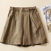 Resim Kadınlar için Rahat Düz Renkli Bağcıklı Şortlar - Orta Bel, Elastik Bel Bandı, Hafif Polyester Karışımı, Yaz Modası Temel 