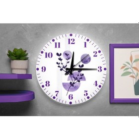 Resim Dekoratif Türkçe Rakamlı Uv Baskılı Duvar Saati Sessiz Akar Mekanizma Metal Akrep Yelkovan Mor 