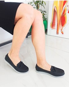 Resim Siyah Şeffaf Düz Taban Kot Malzeme Fiyonklu Kadın Babet 001 