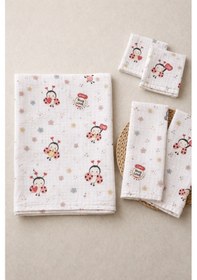 Resim More Home Bebek Müslin Bez BMore Home % 100 Pamuk Müslin Örtü, Bebek Battaniyesi 5 Parça Set Uğur Böceği Beyaz Kırmızıattaniye Set 5 Parça Uğur Böceği Kırmızı Krem Beyaz - Kırmızı 