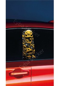 Resim Araç Kapı Direk Kaplama Folyosu Sarı Kurufa Desenli Drk13 Sağ Sol Takım 2 Adet - 22x50 Cm 