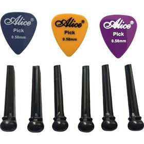 Resim Akustik Eşik Pimi Endpin Set 6Lı Akustik Gitar Köprü Pimi + 3 Pena 