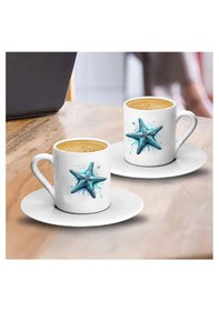 Resim Deniz Yıldızı Temalı İkili Türk Kahvesi Fincan Takımı Beyaz 