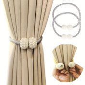 Resim 2'li Paket Minimalist İnci Manyetik Perde Bağları - Güçlü Manyetik Toka - Delme Gerektirmez - 4'lü Paket 