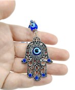 Resim Ennea Art Mavi Parlak Taşlı Fatma Ana Eli Nazar Boncuğu Araba Dikiz Ayna Süsü Hediyelik Aksesuar 