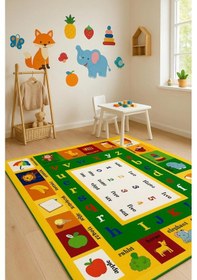 Resim Renkli Eğitici Çocuk Odası Halısı Yeşil 