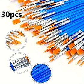 Resim 30 adet Naylon F?r?a Seti - Düz ve Uçlu F?r?alar Ya?l?, Akrilik ve Seramik Boyama için - Detayl? ?al??malar için Plastik Saplar Sanat Projeleri ve S?n?f Kullan?m? için F?r?alar 