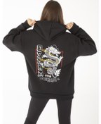 Resim Unisex Siyah Osaka Dragon Baskılı Kapşonlu Sweatshirt 