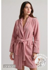 Resim %100 Pamuk Unisex Gül Kurusu Bornoz - Şalyaka Otel Bornozu, Spa Için Ideal, Günlük Kullanıma Uygun Gül Kurusu 