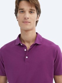 Resim Mürdüm Düz Polo Yaka%100 Pamuk T-Shirt 