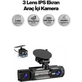 Resim 1080p Ön Arka Ve Araç İçi Kayıt Kamerası 3 Kamera Lens Hareket Algılama Park Yardım 3.16inç Ekran 