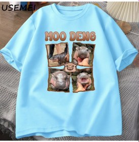 Resim Flood Of Style Moo Deng Rap T Shirt Seviyorum Moo Deng Komik Bebek Hippo Sevgilisi T-shirt Rahat Pamuk Erkek Mavi 