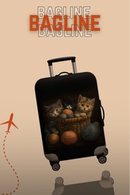 Resim Bagline Likralı Esnek Kumaş Kedi Sepeti Baskılı Dayanıklı Valiz ve Bavul Kılıfı 