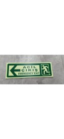 Resim Çizgi Yangın Söndürme 30X10 cm Fosforlu Yangın Uyarı (Acil Çıkış-Emergency Exit) Levhası (Sol Yön) 