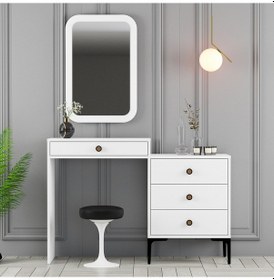 Resim Lizbon Makyaj Masası Aynalı - Beyaz / Beyaz 