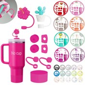 Resim 6 Silikon Dolum Geçirmez Tıkaçlar, 9-10mm Pipet Kapağı İçin 2 Pipet Kapağı, 40oz ve 31oz Cam Bardaklar İçin 1 Silikon Kılıf, Sevgililer Günü, Şükran Günü, Noel, Cadılar Bayramı, Yeni Yıl Kutlamaları İçin Mükemmel Pembe Silikon Bardak Aksesuarları Seti 