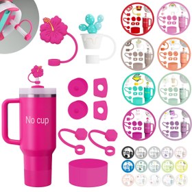 Resim 6 Silikon Dolum Geçirmez Tıkaçlar, 9-10mm Pipet Kapağı İçin 2 Pipet Kapağı, 40oz ve 31oz Cam Bardaklar İçin 1 Silikon Kılıf, Sevgililer Günü, Şükran Günü, Noel, Cadılar Bayramı, Yeni Yıl Kutlamaları İçin Mükemmel Pembe Silikon Bardak Aksesuarları Seti 