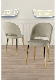Resim Canisa Pane Serisi 4 Adet Krem Mutfak Sandalyesi Gold Kaplama Metal Ayak 1. Sınıf Babyface Kumaş Sandalye Krem Ayaklar Gold 