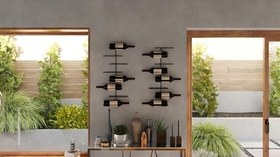 Resim Duvara Monte Şaraplık – 16 Şişelik Modern Metal Şişelik – Geniş Endüstriyel Duvar Tipi Şarap Rafı 