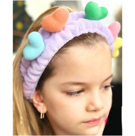 Resim QUEEN AKSESUAR Moda Peluş Oyuncak 3d Kalpli Bebek Çocuk Kadın Makyaj Bandana Saç Bantı Lastikli Lila Mor 