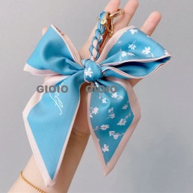 Resim Silver1 Gıoıo Yeni Ipek Eşarp Anahtarlık Kişiselleştirilmiş Inci Papyon Çanta Çekicilik Dokuma Anahtarlık (Yurt Dışından) 