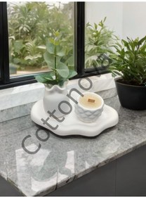 Resim Cottonova C24 Dekoratif Vazo Ve Mumluk Beyaz 