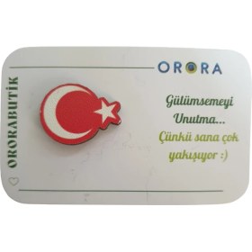 Resim Ororabutik Türk Bayrağı Ahşap Broş -Rozet 2-3cm 